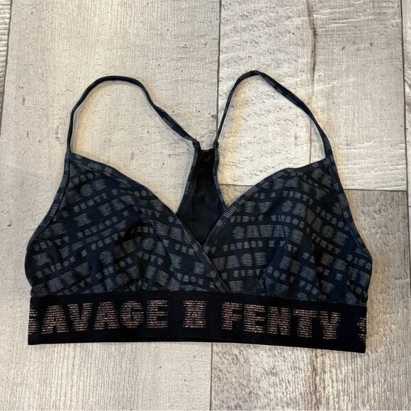Savage X Fenty Other - Savage X Fenty Black Grey Logo Bralette Racerback Medium Cotton Blend Loungewear